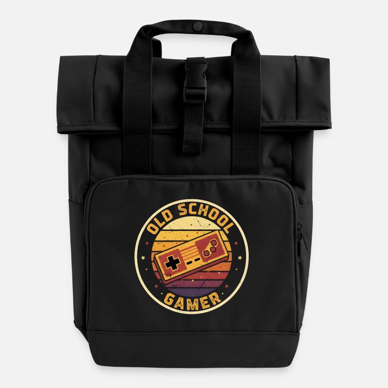 Old School Gamer Sunset Controller Retro Zocker - Roll Top Backpack with Two Handles - black