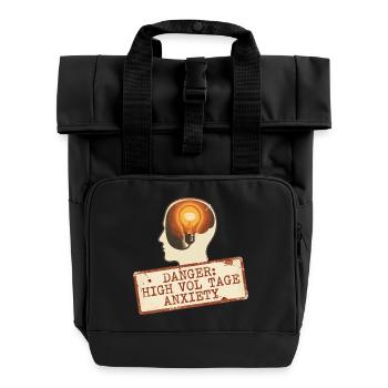 High Voltage Anxiety Warning Sign - Roll Top Backpack with Two Handles - black - Front