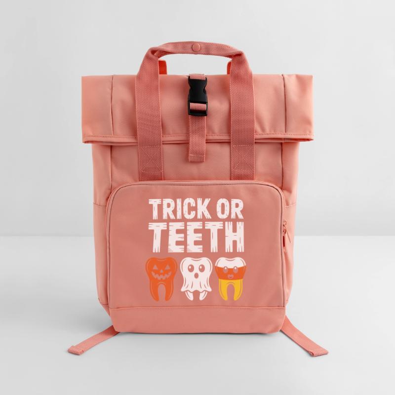 Trick oder Teeth Halloween-Trio Rolltop Rucksack mit zwei Griffen