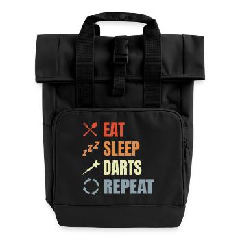 Eat Sleep Darts Repeat - Rolltop Rucksack mit zwei Griffen - Schwarz - Vorne