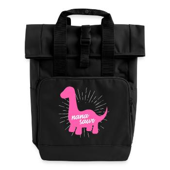 Nanasaurier-Pink-Dinosaurier-Oma-Familie - Rolltop Rucksack mit zwei Griffen - Schwarz - Vorne