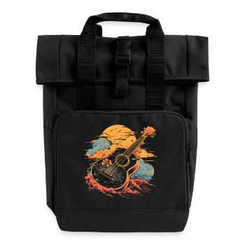 Ukulele Illustration - Roll Top Backpack with Two Handles - black - Front