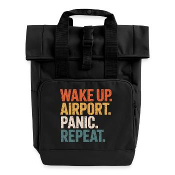 Aufwachen Flughafen Panik Wiederholen Reisen - Rolltop Rucksack mit zwei Griffen - Schwarz - Vorne