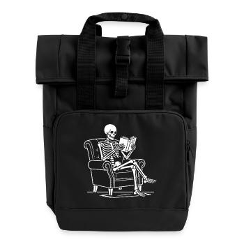 Skeleton Reading in Armchair - Roll Top Backpack with Two Handles - black - Front
