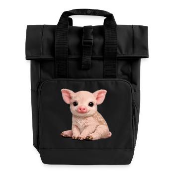 Ferkel-Kuschel-Illustration - Rolltop Rucksack mit zwei Griffen - Schwarz - Vorne