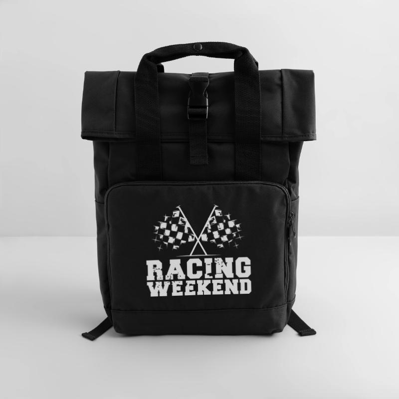 Voitures de week-end de course Symbole de course Drapeau Sac à dos Roll Top à deux anses