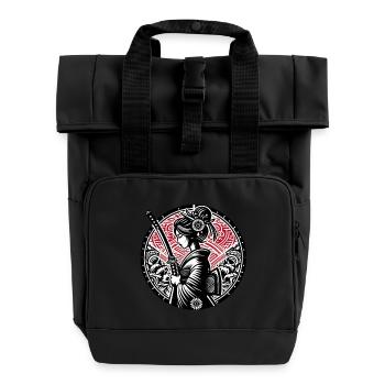 Samurai Girl - Roll Top Backpack with Two Handles - black - Front