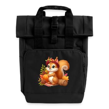 Squirell Autumn - Roll Top Backpack with Two Handles - black - Front
