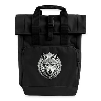 Wolf with Celtic Knot 01 - Roll Top Backpack with Two Handles - black - Front