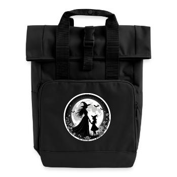 Hexe mit junger Hexe und Fledermäusen vorm Mond - Rolltop Rucksack mit zwei Griffen - Schwarz - Vorne