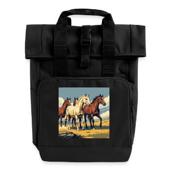 Quarter Horse Herde - Rolltop Rucksack mit zwei Griffen - Schwarz - Vorne