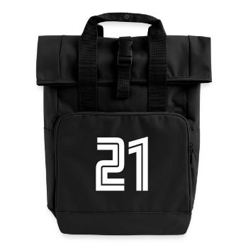 Trikotnummer 21 – Geschenk zum 21. Jubiläum - Rolltop Rucksack mit zwei Griffen - Schwarz - Vorne