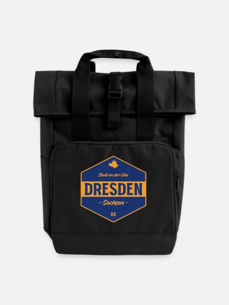 Dresden Signet Blau-Gold - Rolltop Rucksack mit zwei Griffen - Schwarz