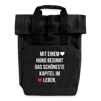 Hundemensch Hundespruch Hundeliebe - Rolltop Rucksack mit zwei Griffen - Schwarz - Vorne