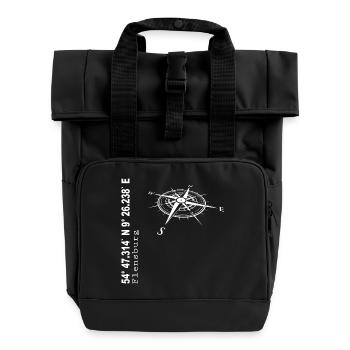 Koordinaten Flensburg - Rolltop Rucksack mit zwei Griffen - Schwarz - Vorne