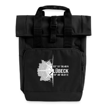 Koordinaten Lübeck - Rolltop Rucksack mit zwei Griffen - Schwarz - Vorne