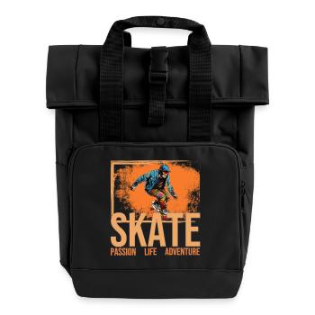 Skate - Passion - Life - Adventure - Rolltop Rucksack mit zwei Griffen - Schwarz - Vorne