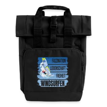 Faszination - Leidenschaft - Freiheit - Windsurfen - Rolltop Rucksack mit zwei Griffen - Schwarz - Vorne