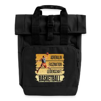 Adrenalin - Faszination - Leidenschaft -Basketball - Rolltop Rucksack mit zwei Griffen - Schwarz - Vorne