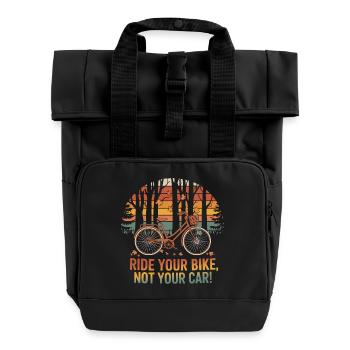 Eco-Friendly Bicycle Adventure Design - Roll Top Backpack with Two Handles - black - Front