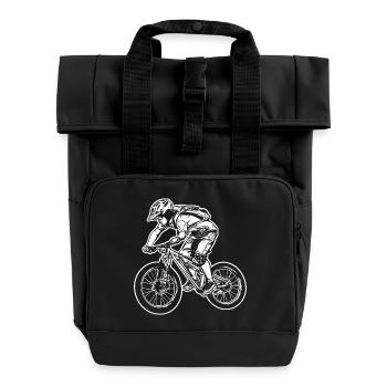 Mountain Biking Cartoon Graphic - Roll Top Backpack with Two Handles - black - Front