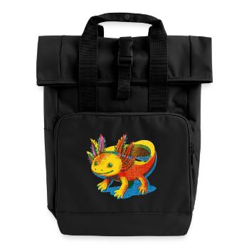 Lebendiges Regenbogen-Axolotl-Design - Rolltop Rucksack mit zwei Griffen - Schwarz - Vorne