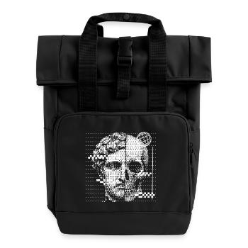 Digitales Totenkopfportrait mit Globus-Akzent - Rolltop Rucksack mit zwei Griffen - Schwarz - Vorne