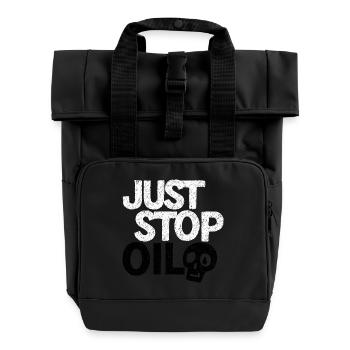 Auffällige „Just Stop“-Protestgrafik - Rolltop Rucksack mit zwei Griffen - Schwarz - Vorne