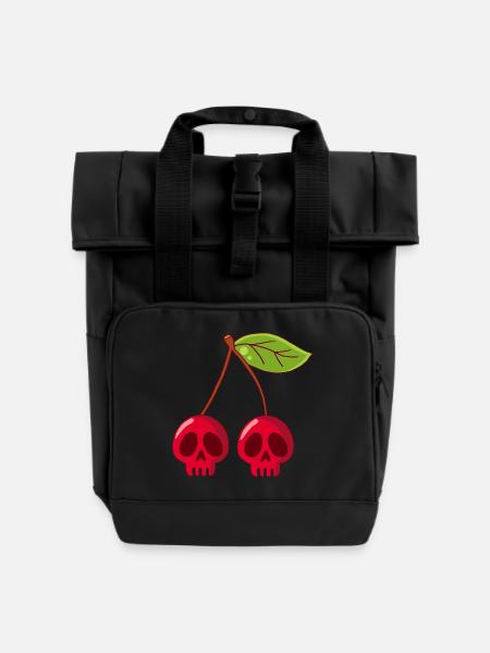 Kirsch-Schädel - Rolltop Rucksack mit zwei Griffen - Schwarz