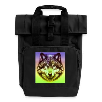 Wolf - Roll Top Backpack with Two Handles - black - Front
