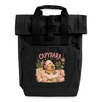 Capybara Spa Getaway - Roll Top Backpack with Two Handles - black - Front