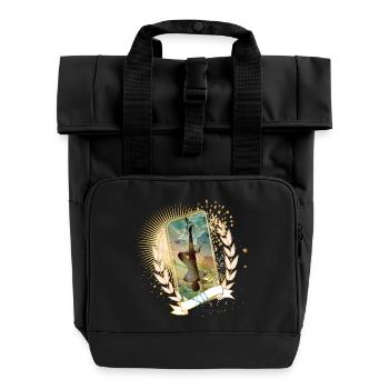 kunstvoll gestaltete Tarot Karte Der Gehängte - Rolltop Rucksack mit zwei Griffen - Schwarz - Vorne