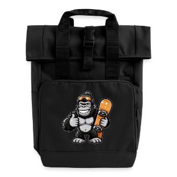 Gorilla Snowboard Snowboarder Wintersport - Rolltop Rucksack mit zwei Griffen - Schwarz - Vorne