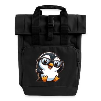Cooler Pinguin Sonnenbrille Cartoon Spaßig - Rolltop Rucksack mit zwei Griffen - Schwarz - Vorne