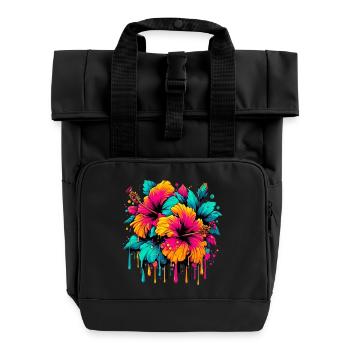 Hibiskusblüten - Rolltop Rucksack mit zwei Griffen - Schwarz - Vorne