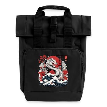 Japanese Dragon - Roll Top Backpack with Two Handles - black - Front