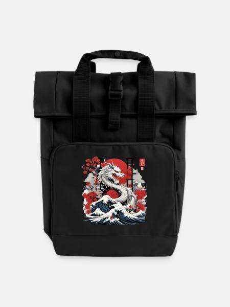 Japanischer Drachen - Rolltop Rucksack mit zwei Griffen - Schwarz