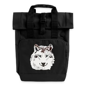 Weisser Wolf blaue Augen - Rolltop Rucksack mit zwei Griffen - Schwarz - Vorne