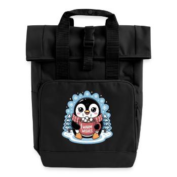 Pingouin, vœux chaleureux d'hiver avec une tasse de cacao - Sac à dos Roll Top à deux anses - noir - Devant