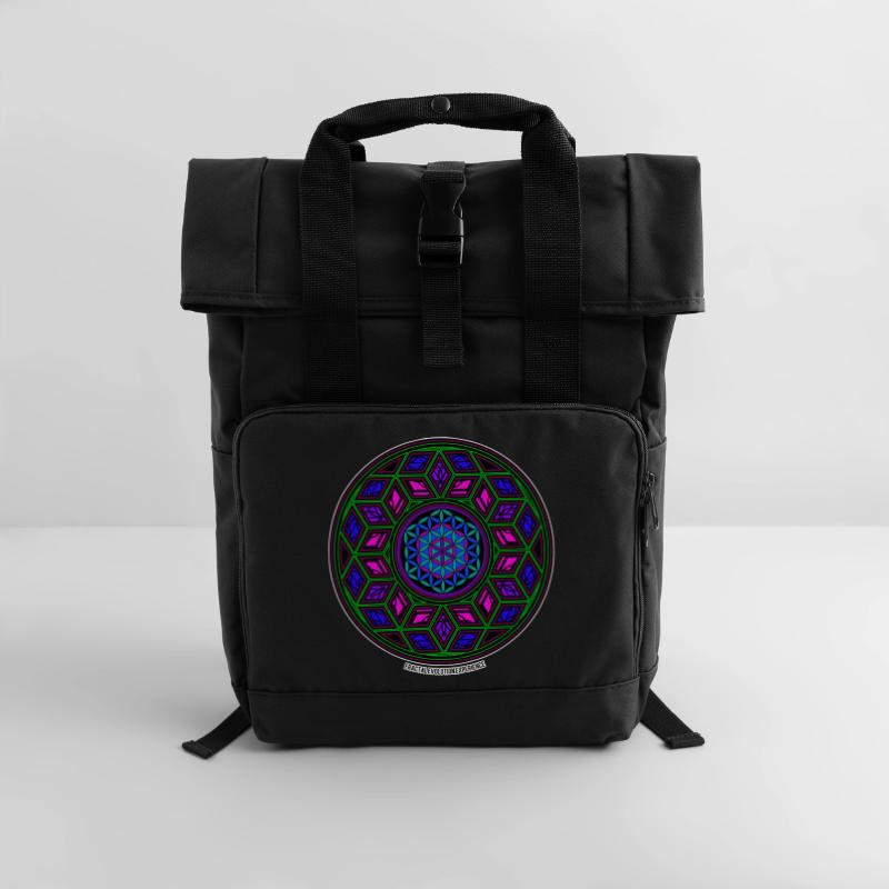 Expérience d’évolution fractale Kaléidoscope Mandala Sac à dos Roll Top à deux anses