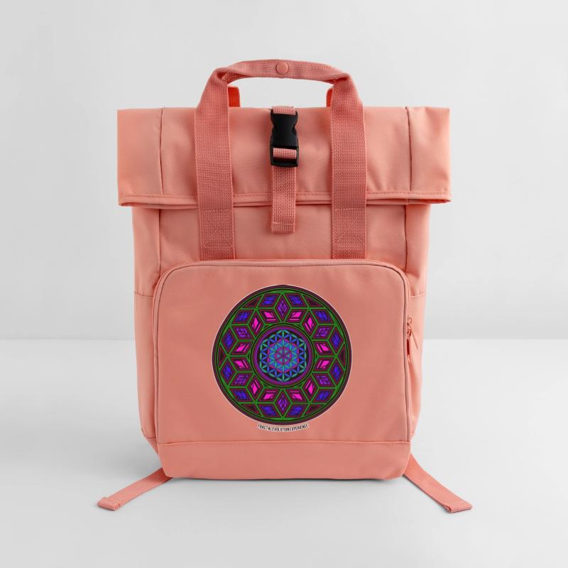 Expérience d’évolution fractale Kaléidoscope Mandala Sac à dos Roll Top à deux anses