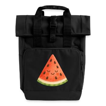 Kawaii Watermelon Fruit Summer Kids Melon Baby - Roll Top Backpack with Two Handles - black - Front