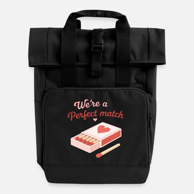 Citation d’amour parfaite design de couple mignon - Sac à dos Roll Top à deux anses - noir