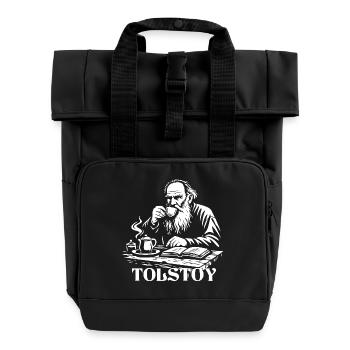 Leo Tolstoy Tea Time Portrait - Roll Top Backpack with Two Handles - black - Front