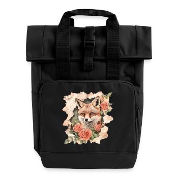 Fuchs mit Rosen Vintage - Rolltop Rucksack mit zwei Griffen - Schwarz - Vorne