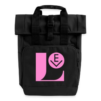 Bold Minimalist Pink Love Typographic Print - Roll Top Backpack with Two Handles - black - Front
