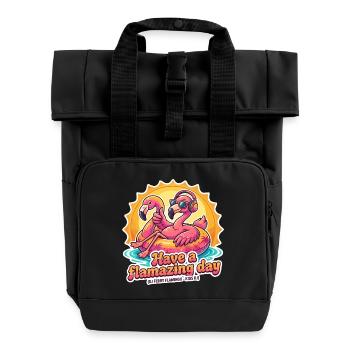 Flamingo DJ Sunburst - Roll Top Backpack with Two Handles - black - Front