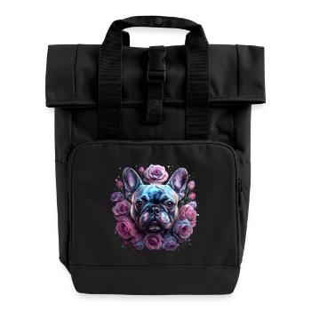 Französische Bulldogge Kopf - Rolltop Rucksack mit zwei Griffen - Schwarz - Vorne