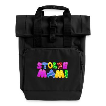 Baby Eltern Kind Geschenk Sprüche Geburt Mama Papa - Rolltop Rucksack mit zwei Griffen - Schwarz - Vorne