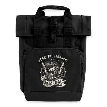 SSD Biker - we are the good guys - Skull Born 1966 - Rolltop Rucksack mit zwei Griffen - Schwarz - Vorne